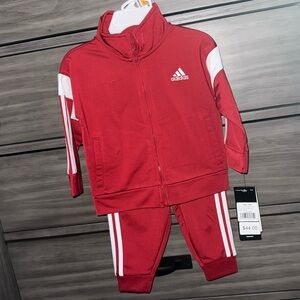 Adidas Kids' Burgundy Tracksuit with White Stripes
